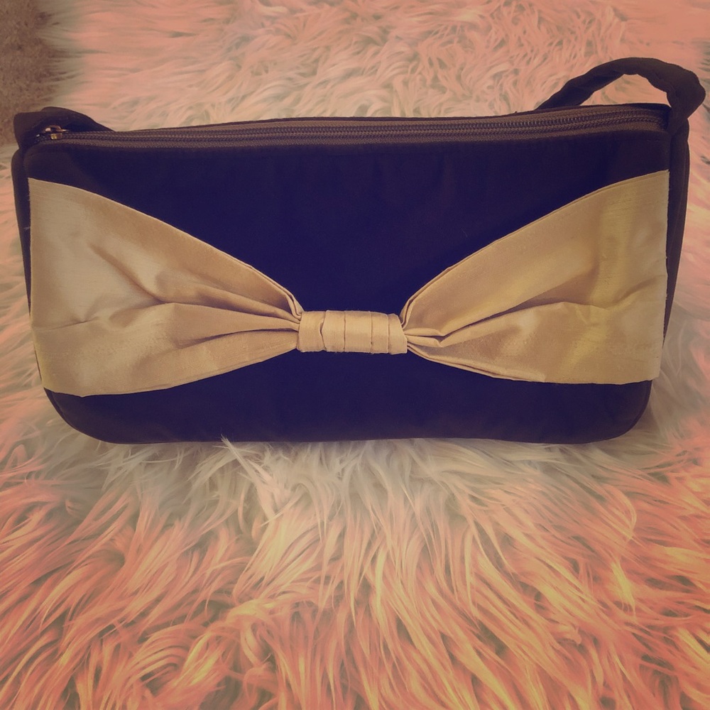 Vintage Jennifer Taylor Brown Velvet Evening Party Purse with Large Tan Bow